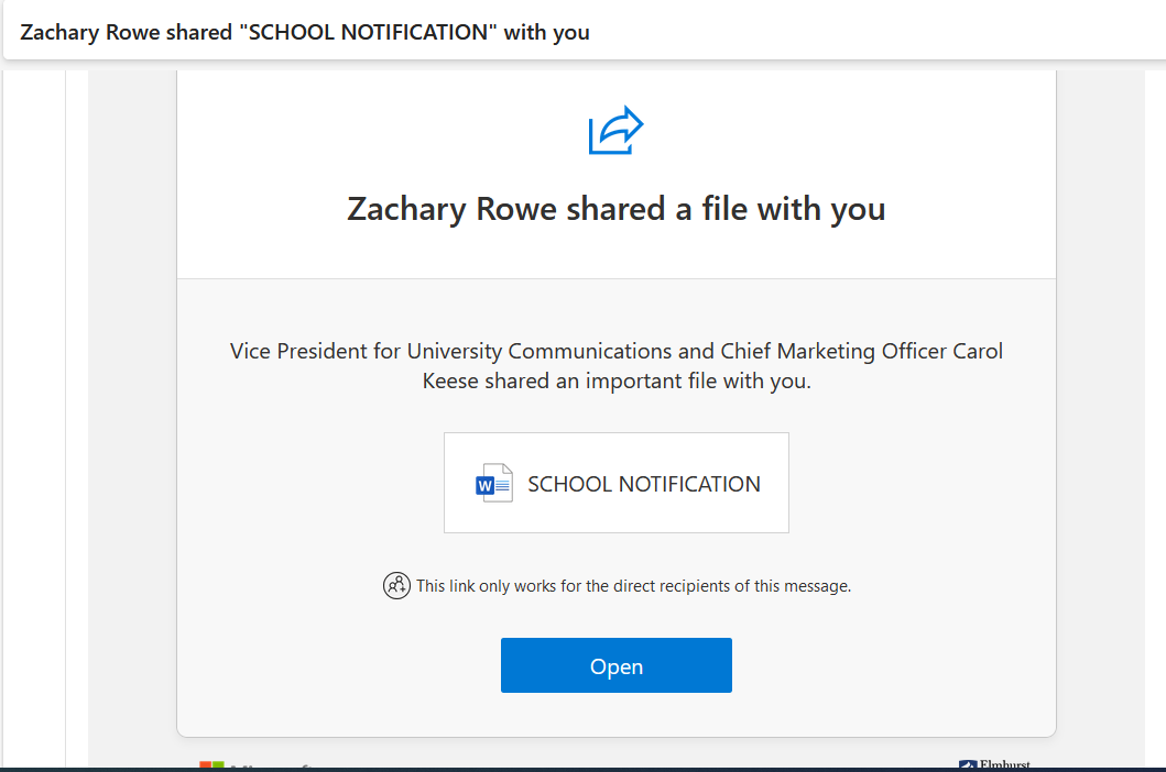Microsoft Sharepoint user sharing a document with another user.