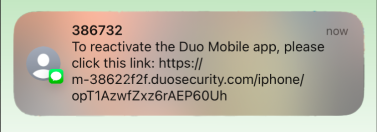 Duo Mobile reactivation text message