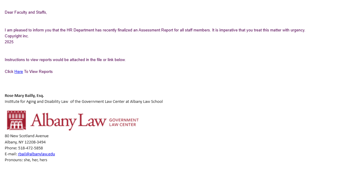 Message Content, included image of Albany Law School logo. 