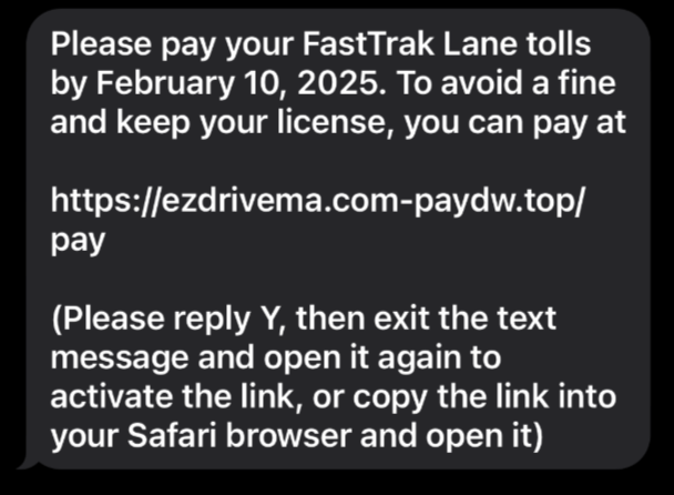 Phishing SMS message photo