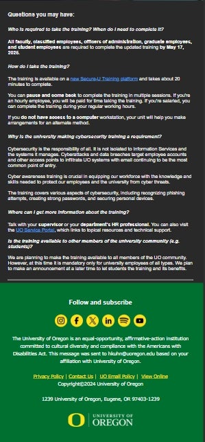 Screenshot of the legitimate email