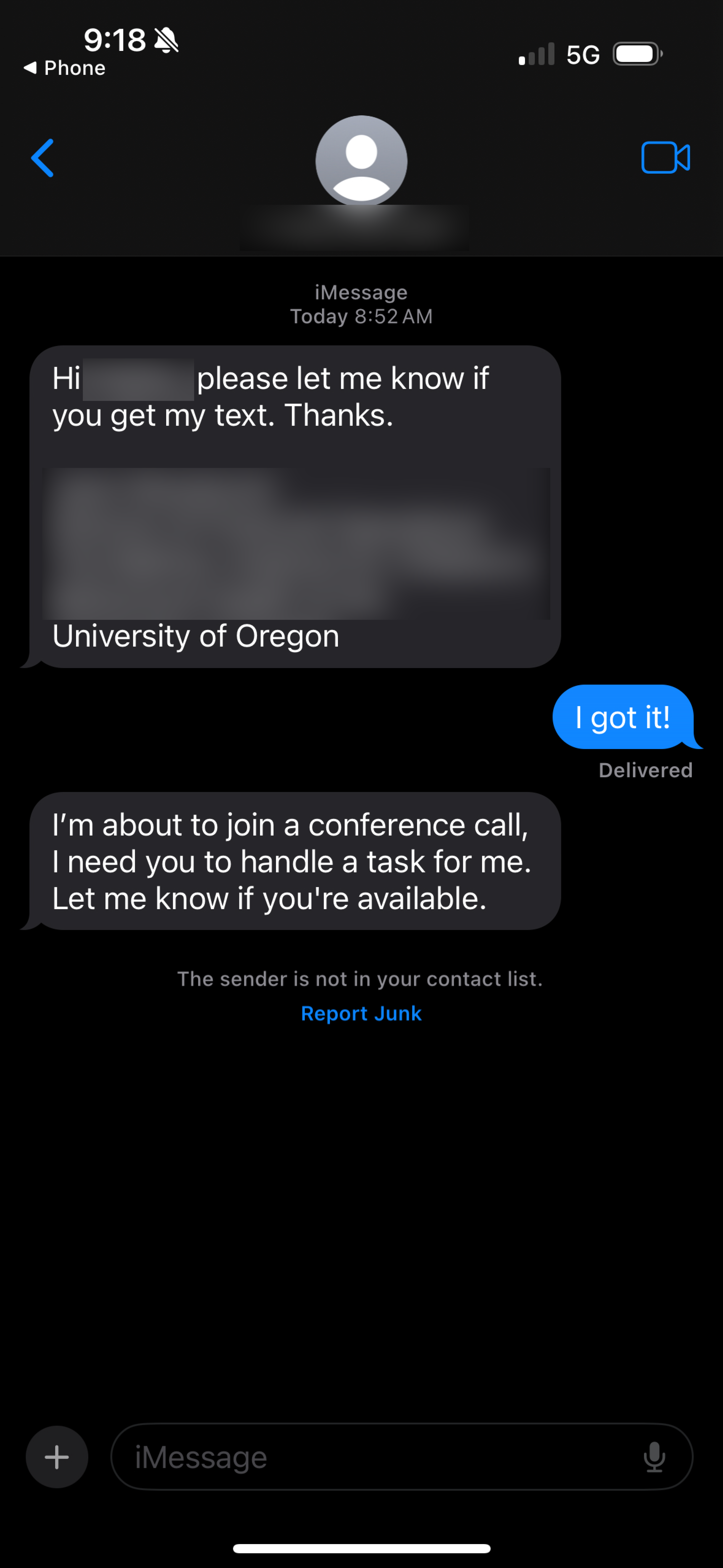 Second text message containing request to complete task.