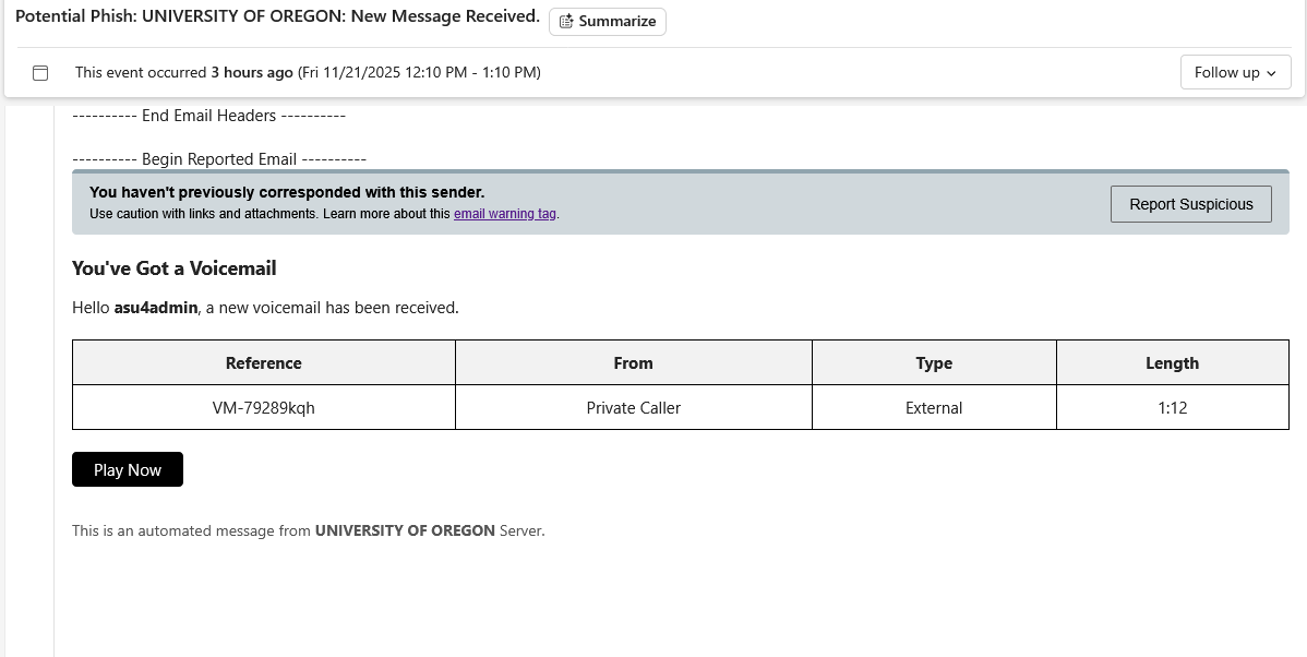 screen shot of the email