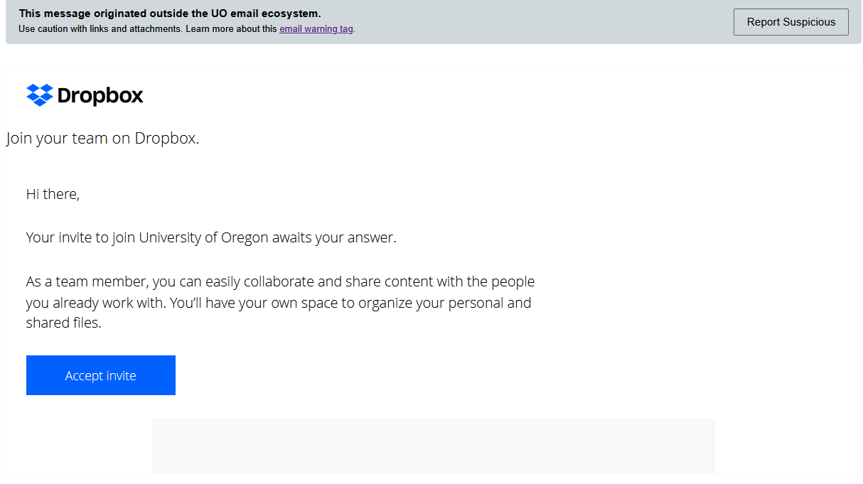 Screenshot of the message