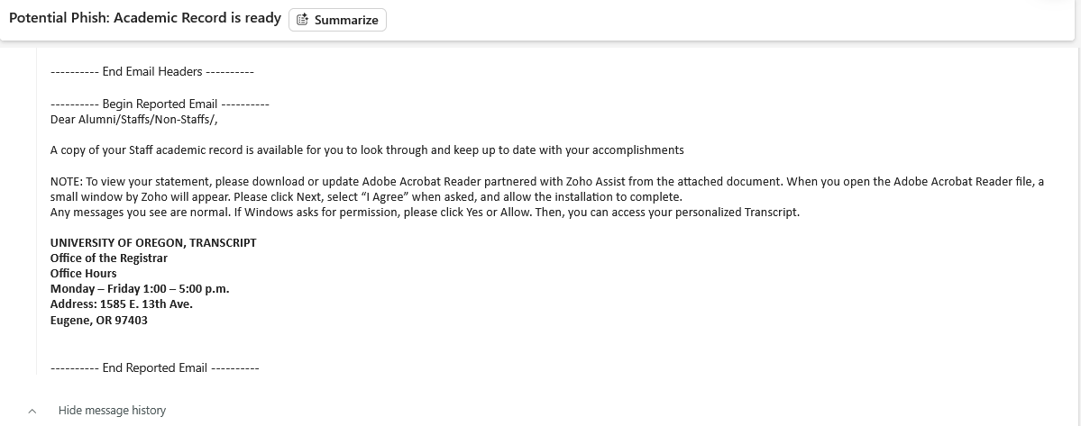 picture of actaul email 