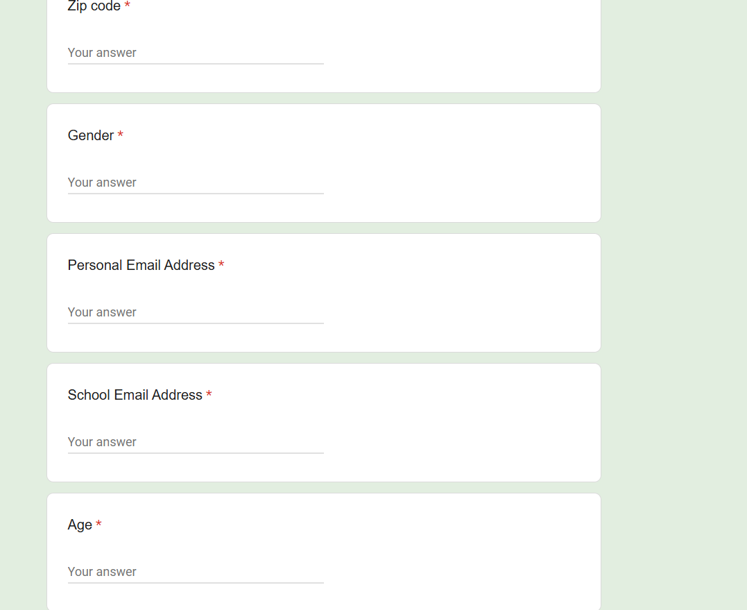 Additional personal information requested